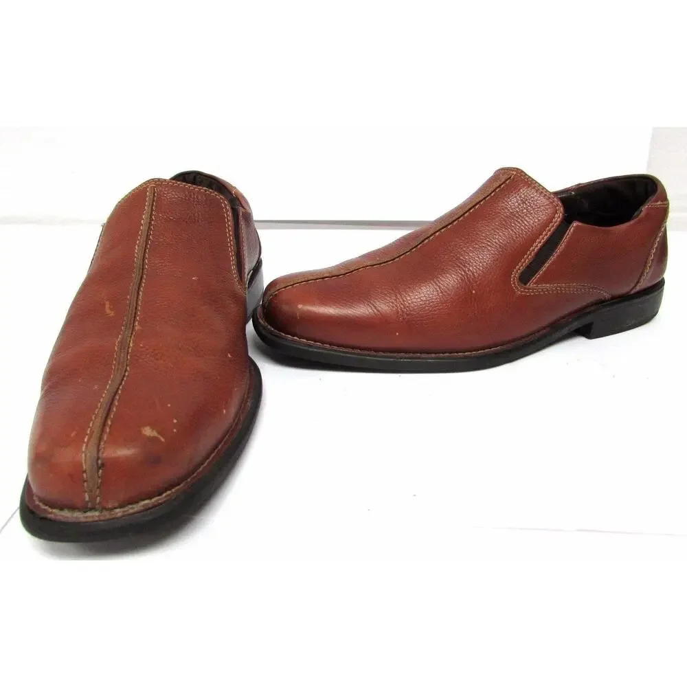 Johnston & Murphy men's 9 brown leather shoes loafers slip on comfort